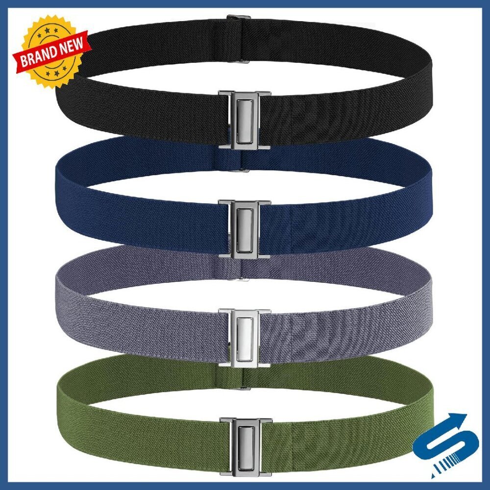 Invisible No Show Elastic Belt Women's Stretch Waistband Adjustable Flat Buckle